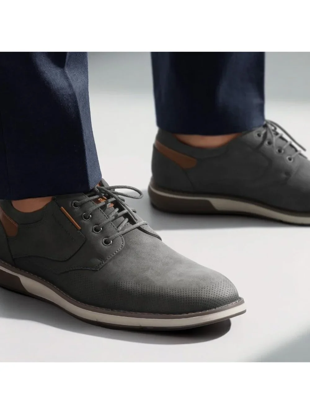 Men's Grey Leather Shock-absorbent Lace-Up Oxfords Derby Dress Sneakers Shoes